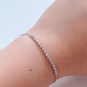 Sterling Silver Diamond Tennis Bracelet with Adjustable Bolo